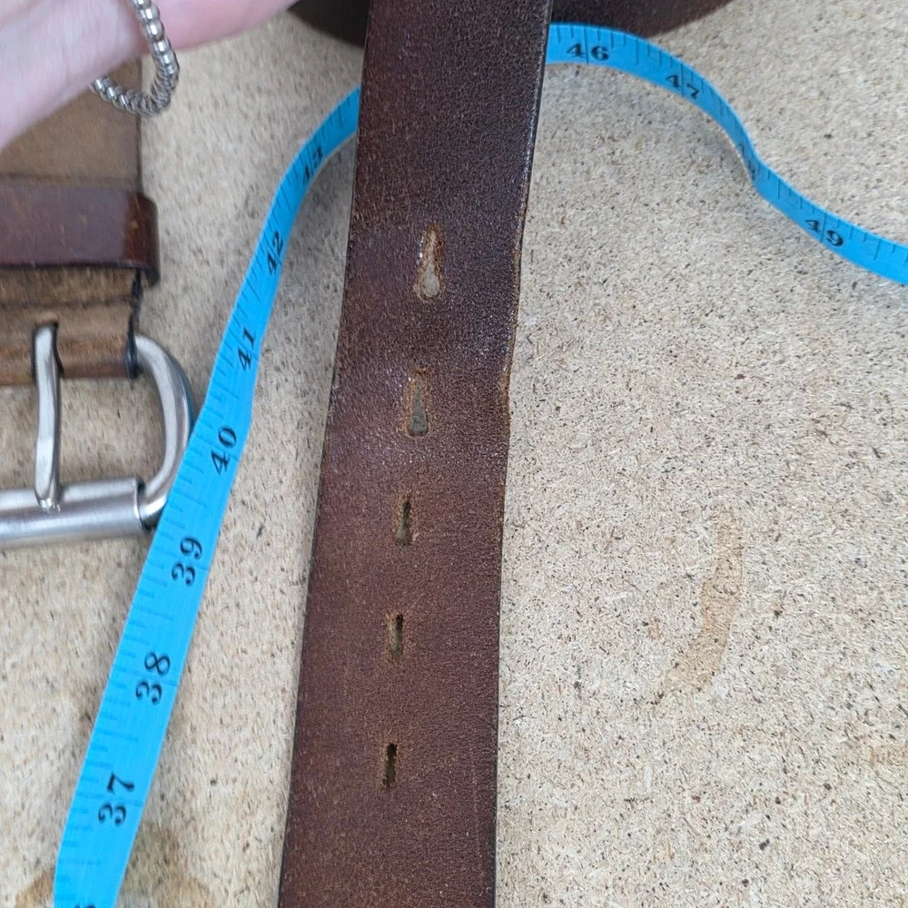Mens Distressed Leather Belt Silver‎ Buckle Casual Dress Workwear western casual